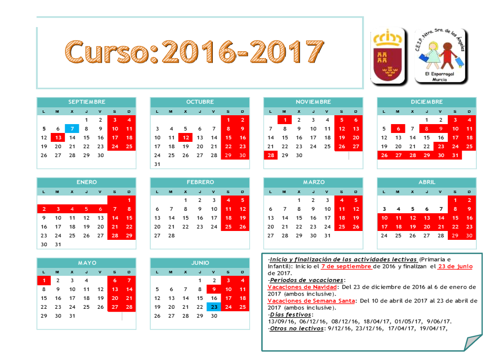 CALENDARIO ESCOLAR 2016-2017