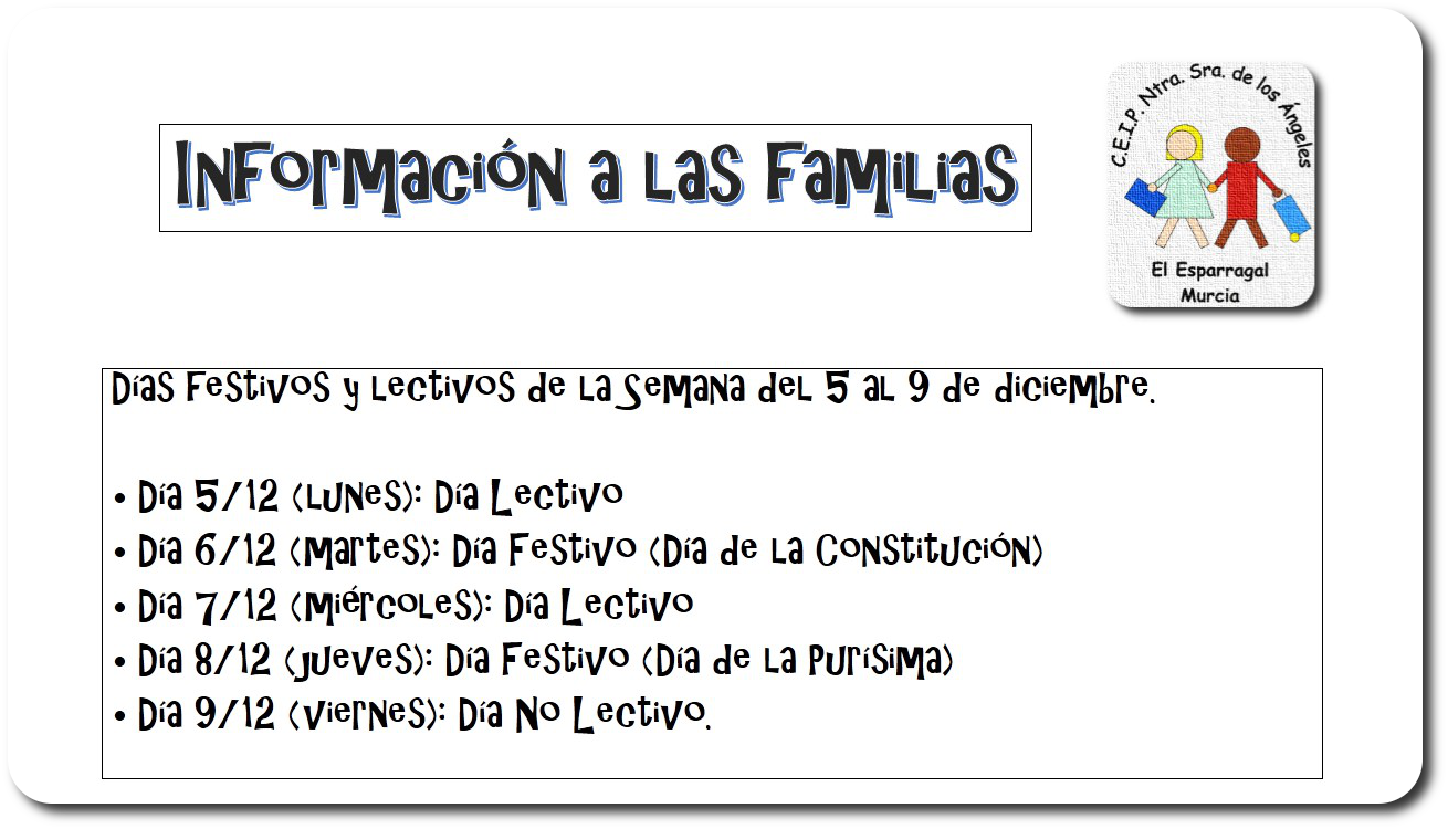 DIAS FESTIVOS Y NO FESTIVOS PUENTE DE LA PURISIMA