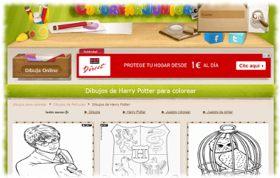Página Web para descargar fichas para colorear de Harry Potter